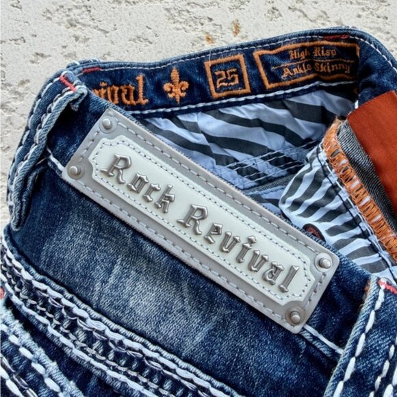 Rock Revival Jeans Women Size 25 High Rise Ankle Skinny Rhinestones Embellished - Picture 10 of 11